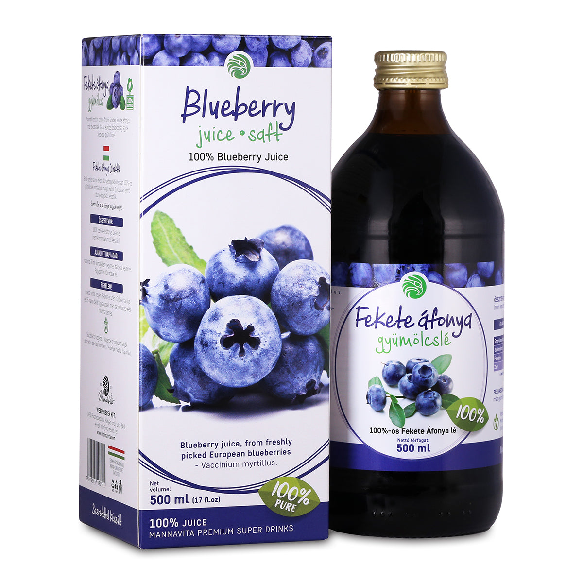 Mannavita Blueberry 100% pure pressed juice • 500 ml