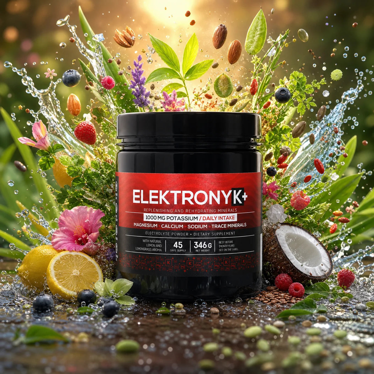ElektronyK+ electrolyte powder • 1000 mg potassium with Glycine • SWEET, 402g