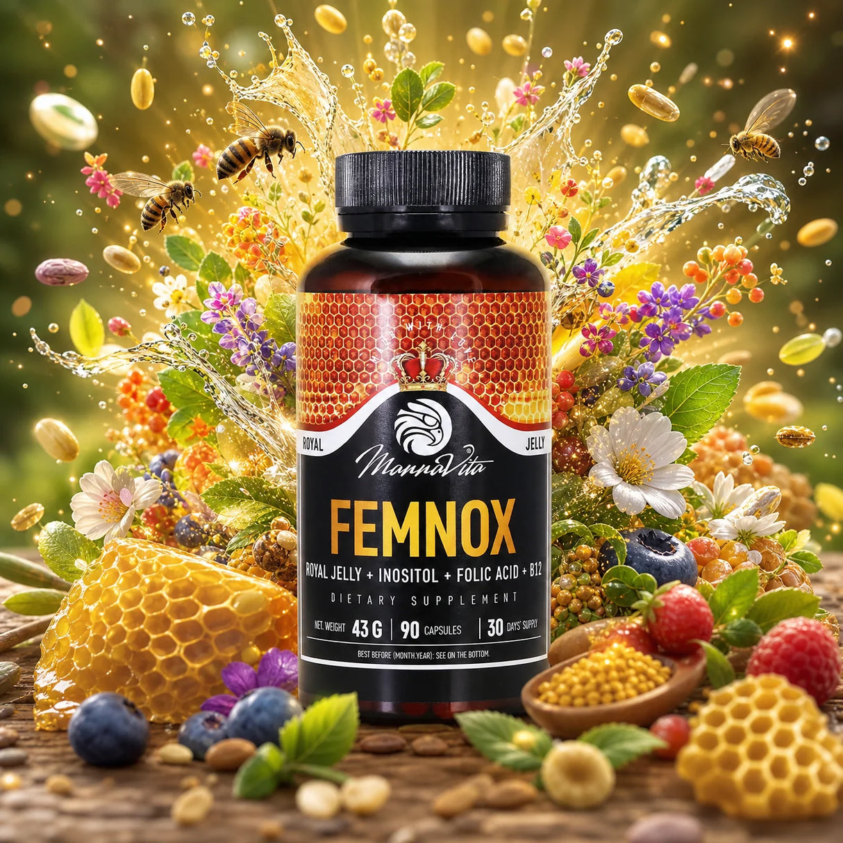 FEMNOX Royal Jelly + Inositol + Folic Acid + B12 complex • 90 capsules