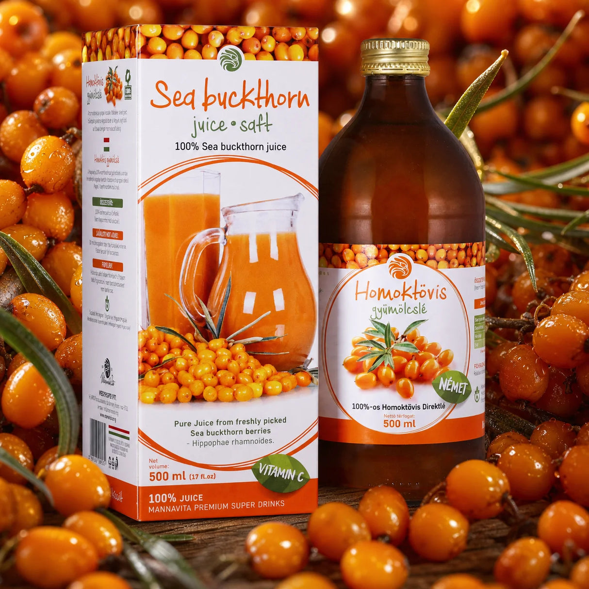 Mannavita Sea buckthorn 100% pure pressed juice • 500 ml