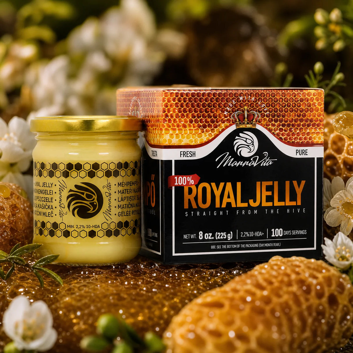 Mannavita fresh pure royal jelly • 2.2% 10-HDA • 225g
