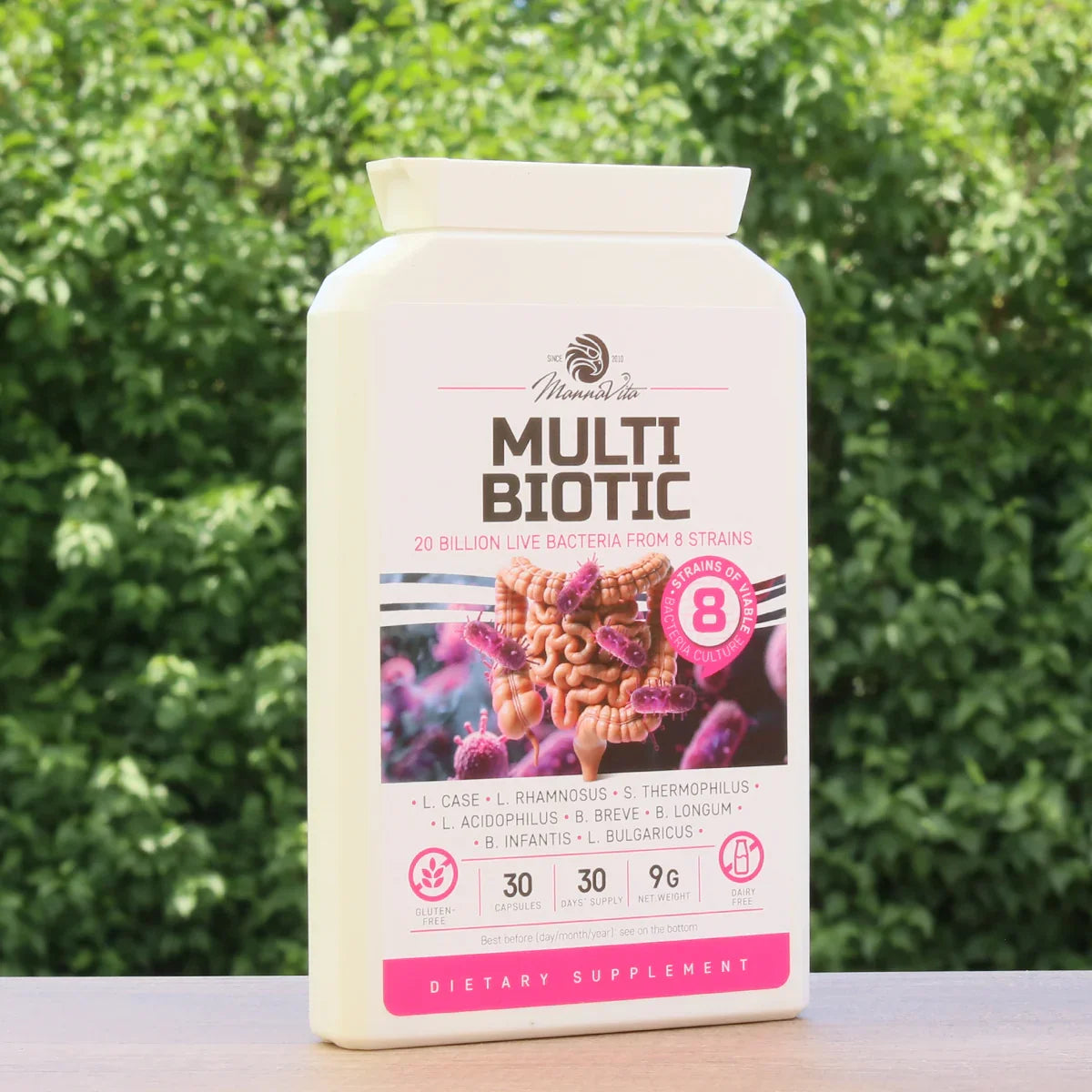 Multi Biotic probiotic • 20 billion bacteria from 8 strains • 30 capsules - Mannavita