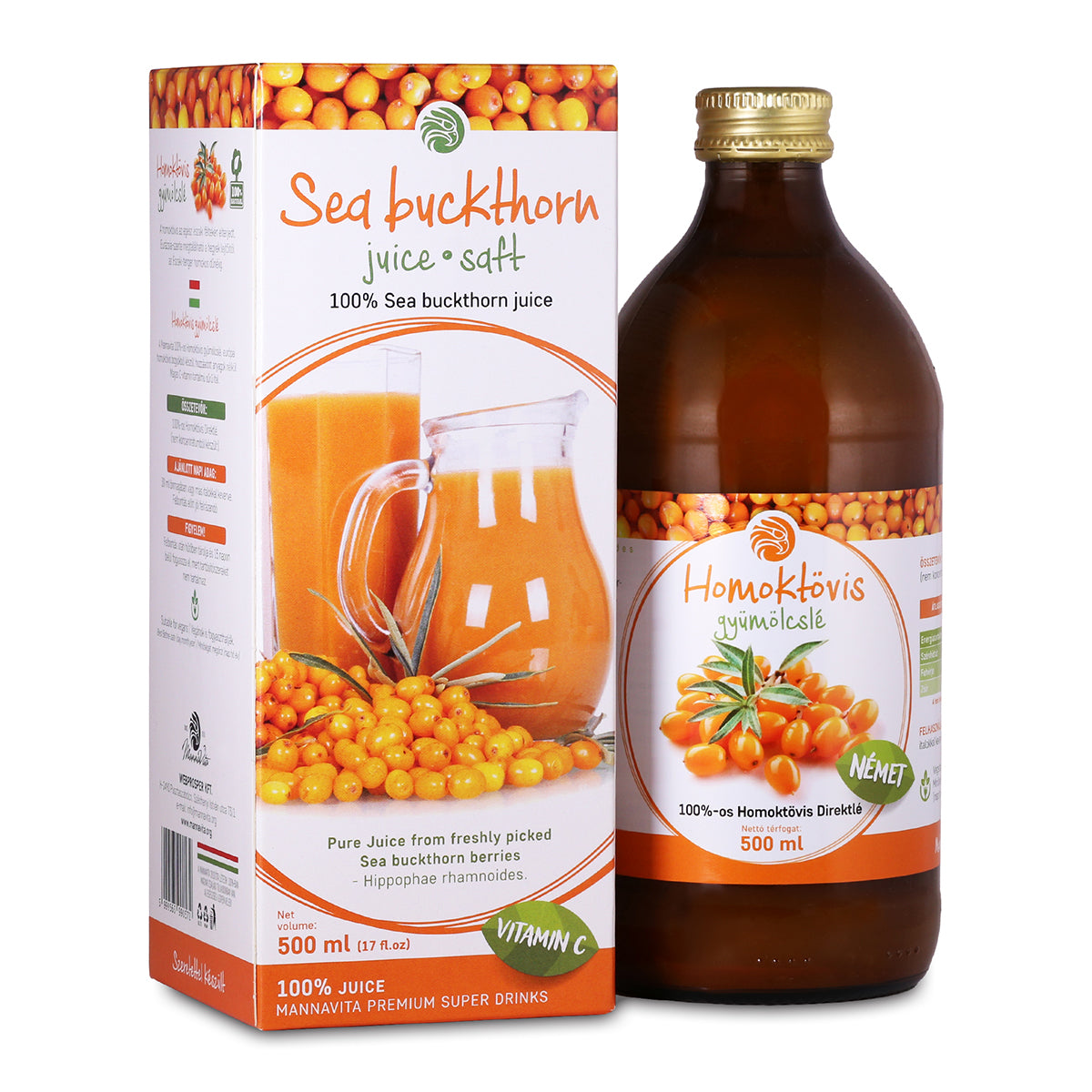 Mannavita Sea buckthorn 100% pure pressed juice • 500 ml