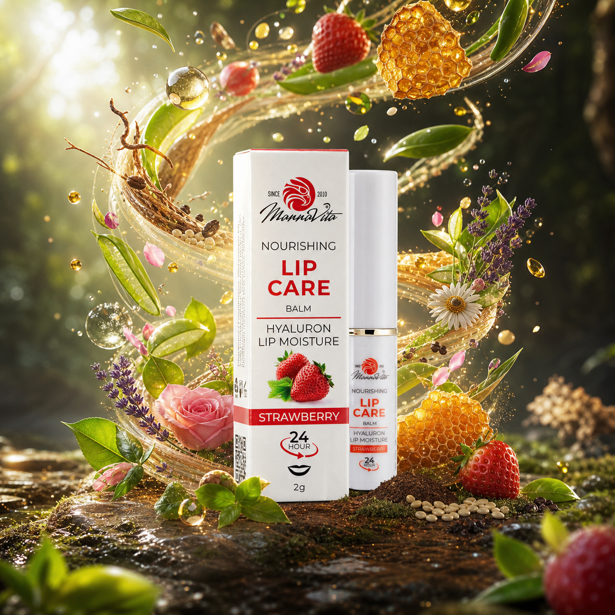 Mannavita Lip Balm with Hyaluronic acid • Deep-nourishing • STRAWBERRY
