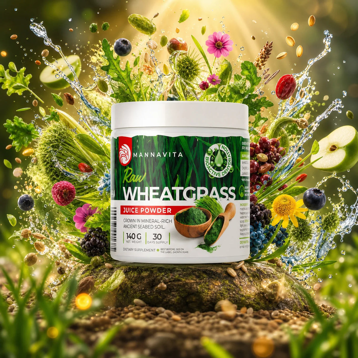 Mannavita raw wheatgrass juice powder • gluten-free • 140g