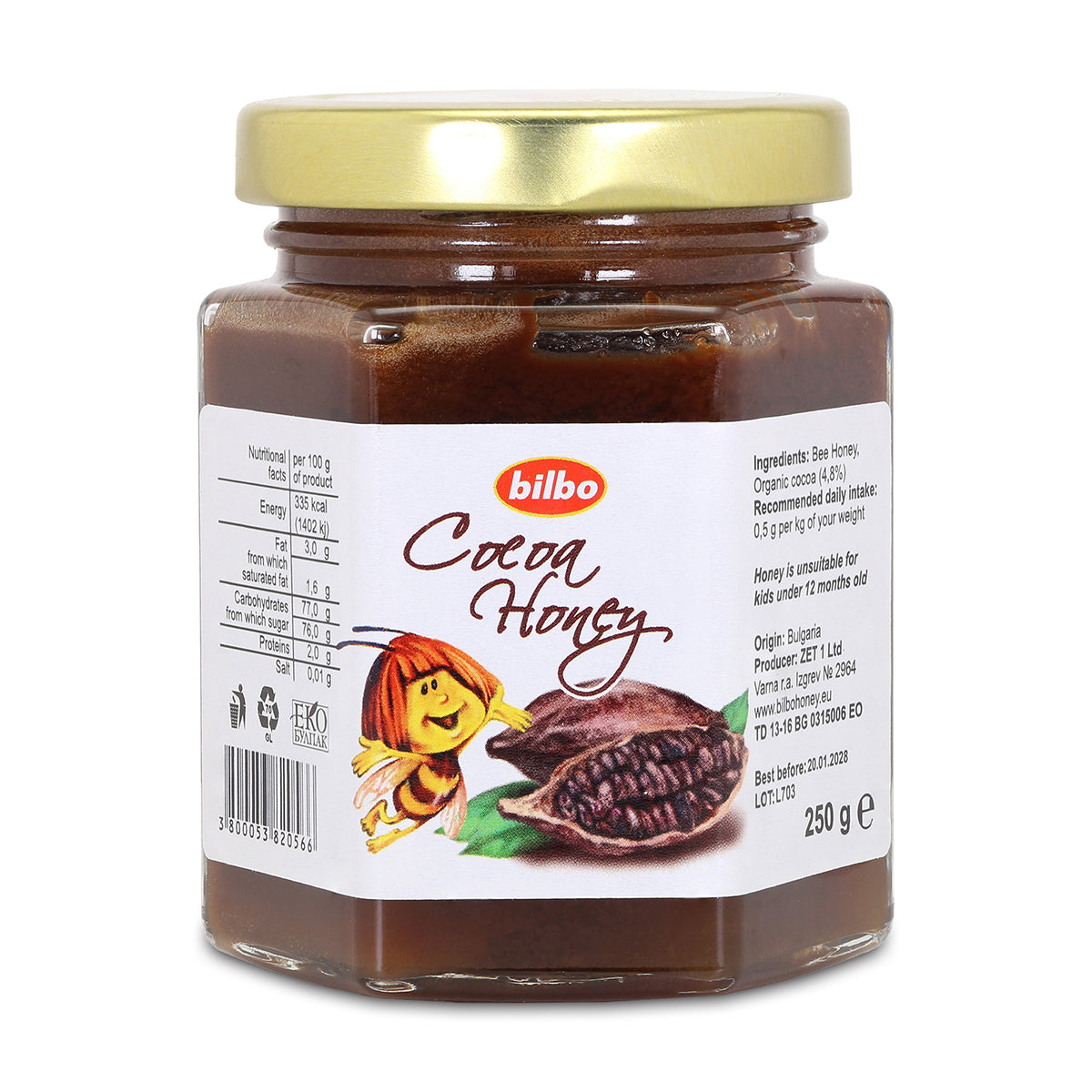 Bilbo raw Cocoa honey • 250 g